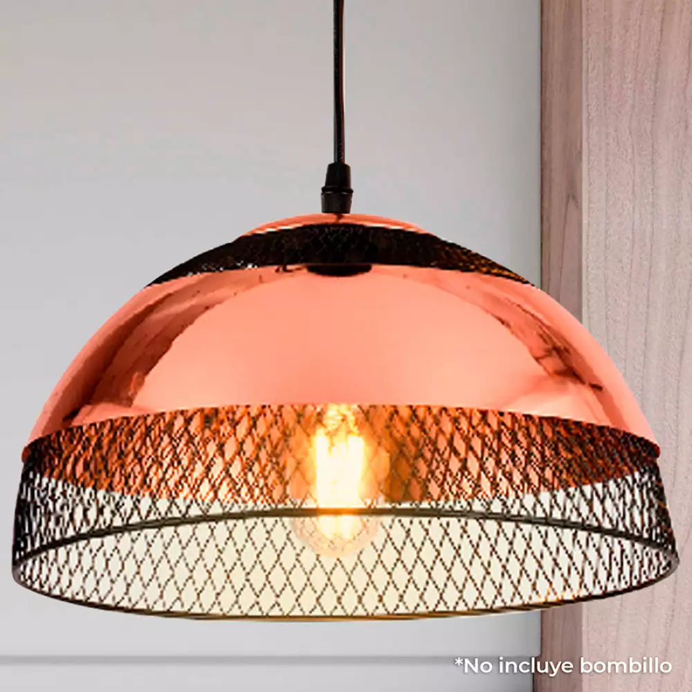 Lámpara Colgante Collage Malla Metalica Negra Y Cobre