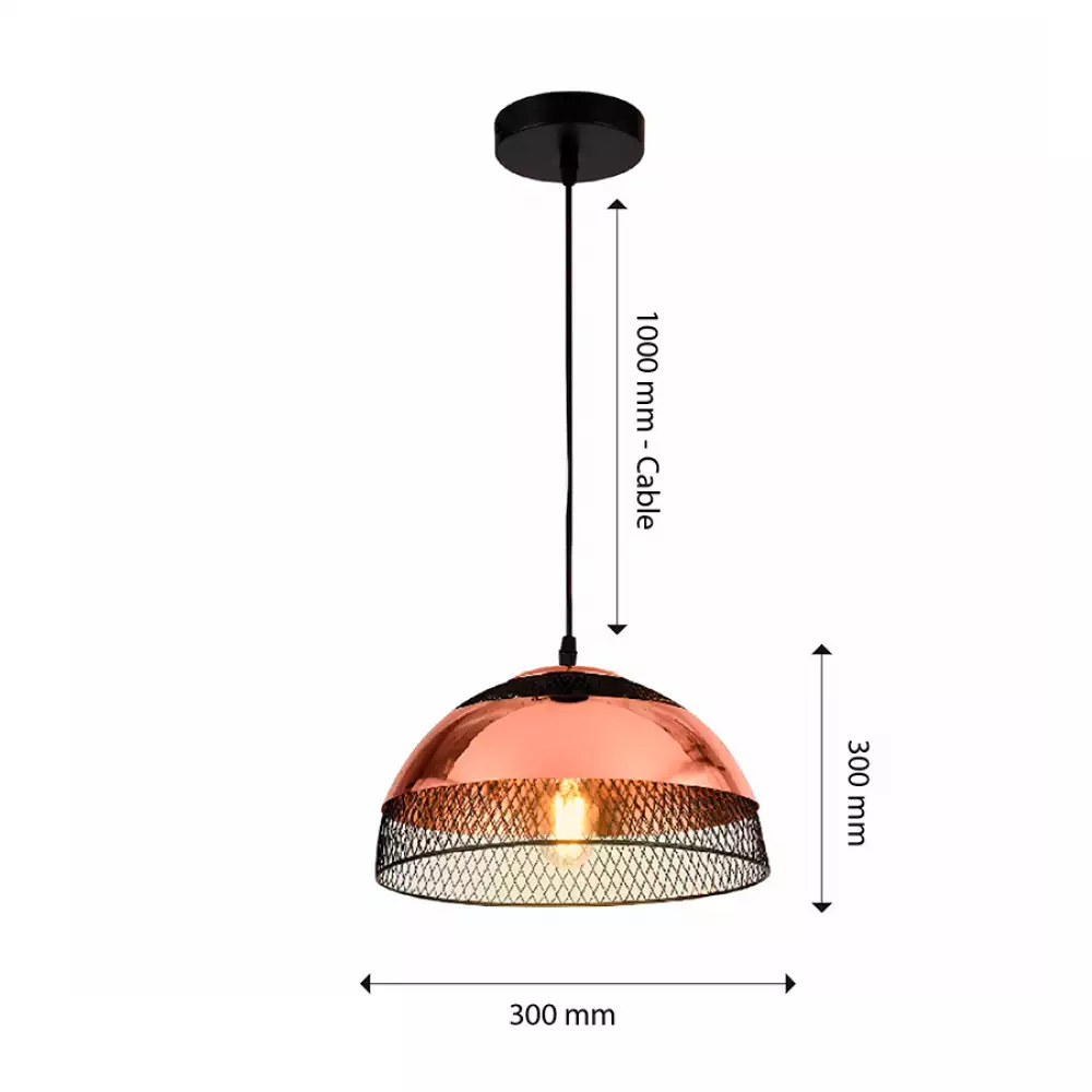 Lámpara Colgante Collage Malla Metalica Negra Y Cobre