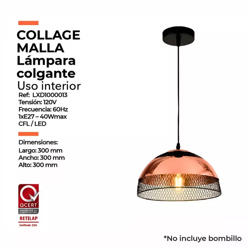 Lámpara Colgante Collage Malla Metalica Negra Y Cobre