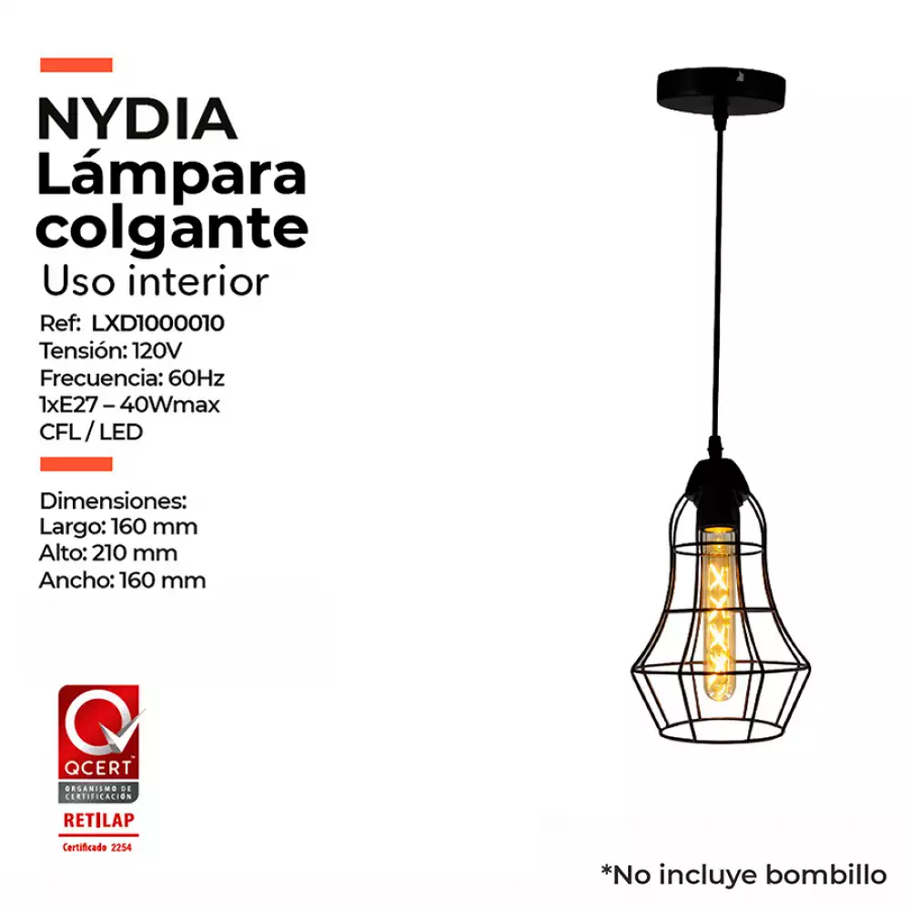 Lámpara Colgante Nydia Metalica Negra