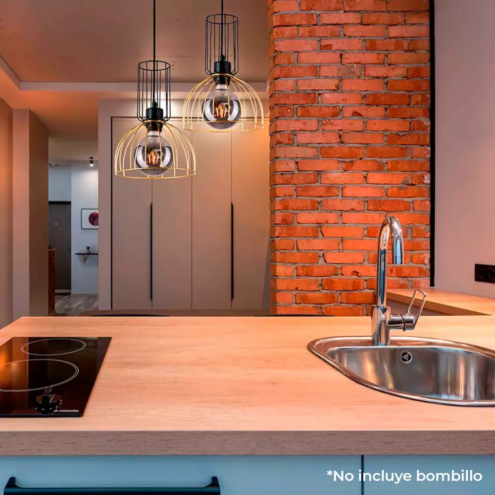 Lámpara Colgante Rafaela Metalica Dorada Y Negra