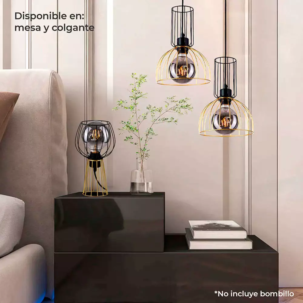 Lámpara Colgante Rafaela Metalica Dorada Y Negra