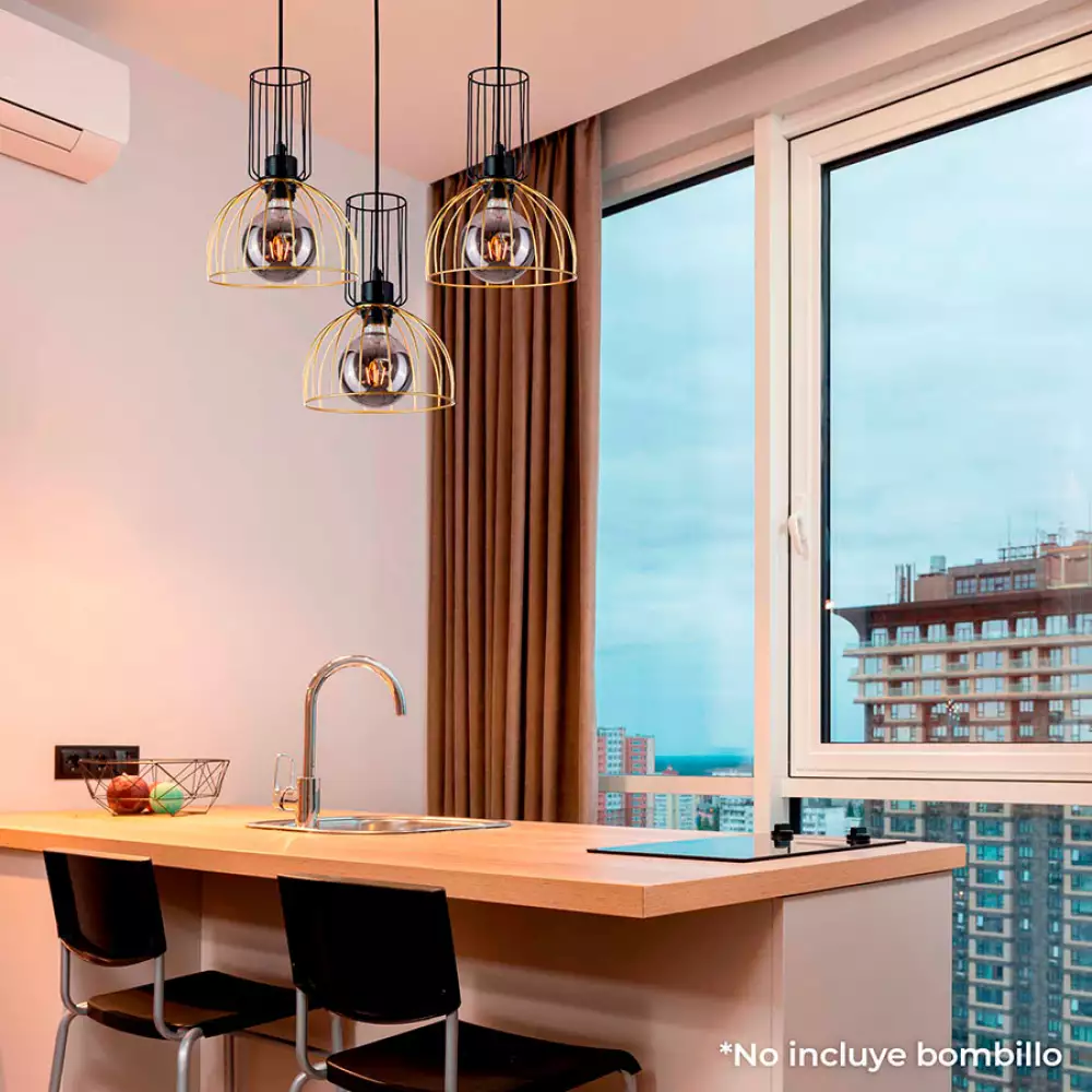 Lámpara Colgante Rafaela Metalica Dorada Y Negra