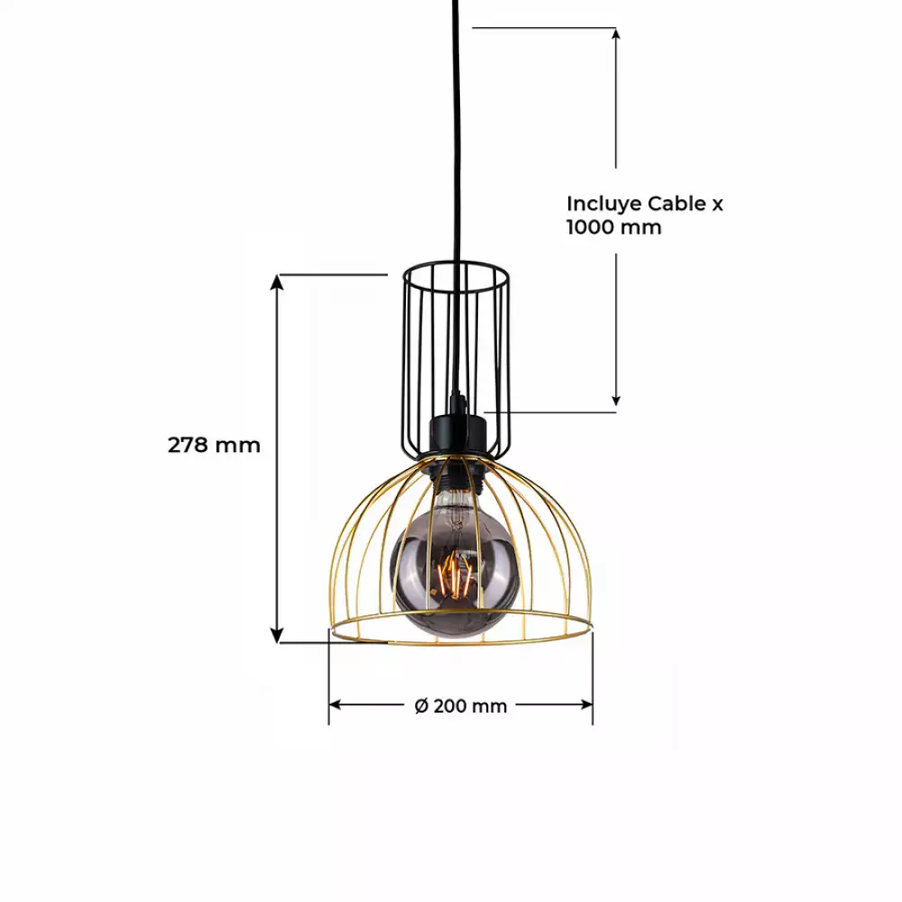 Lámpara Colgante Rafaela Metalica Dorada Y Negra