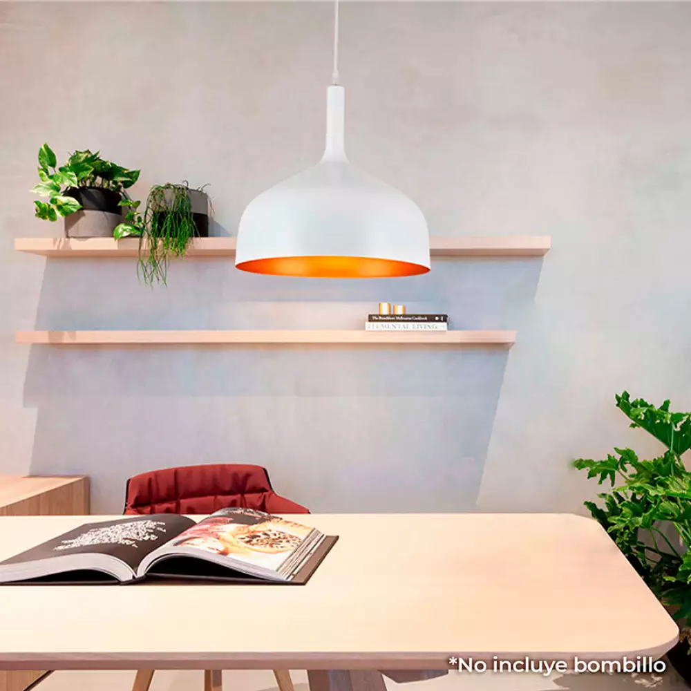 Lámpara Colgante Ring Metalica Blanca Interior Dorado