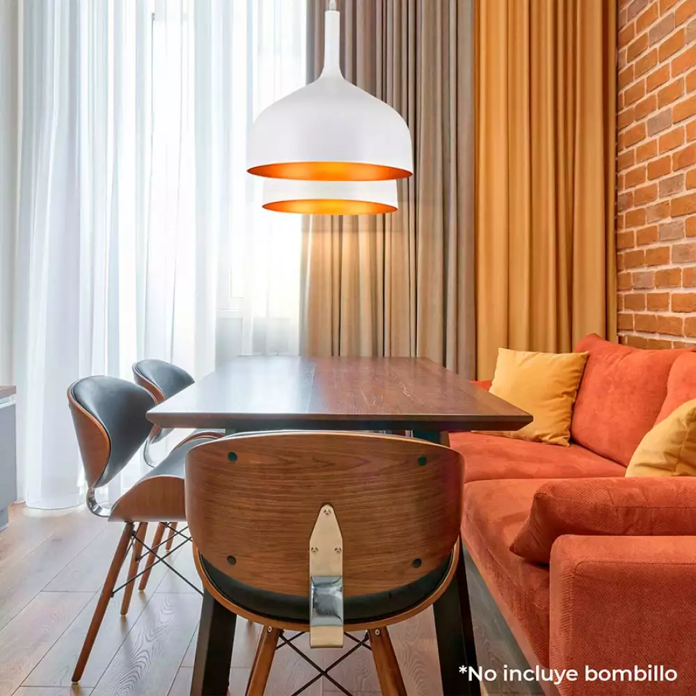 Lámpara Colgante Ring Metalica Blanca Interior Dorado