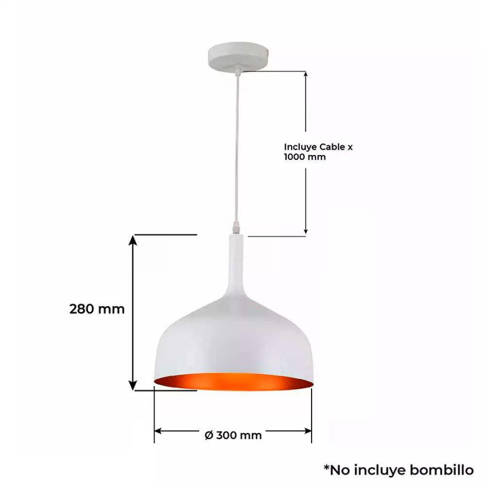 Lámpara Colgante Ring Metalica Blanca Interior Dorado