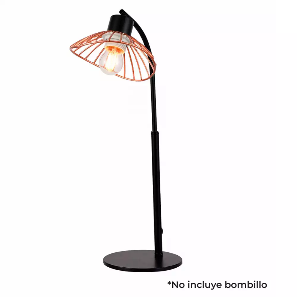 Lámpara Mesa Angel Rose Metalica Negra Y Oro Rosado