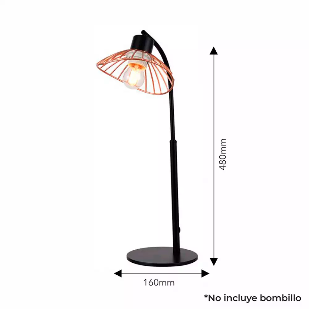 Lámpara Mesa Angel Rose Metalica Negra Y Oro Rosado