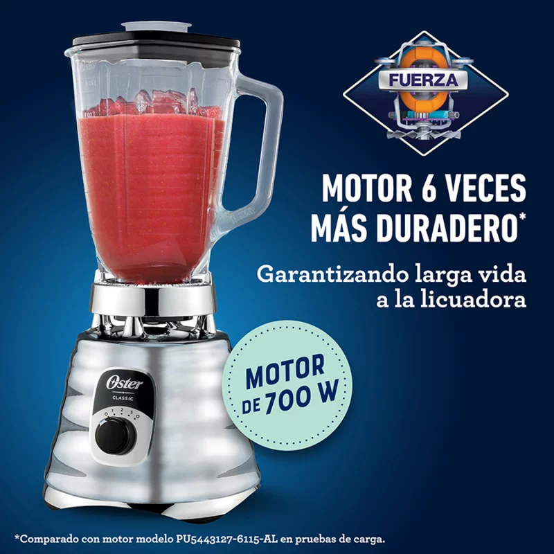 Licuadora Oster Clasica 700W 3 Vel Vaso Vidrio Cromada 2114081
