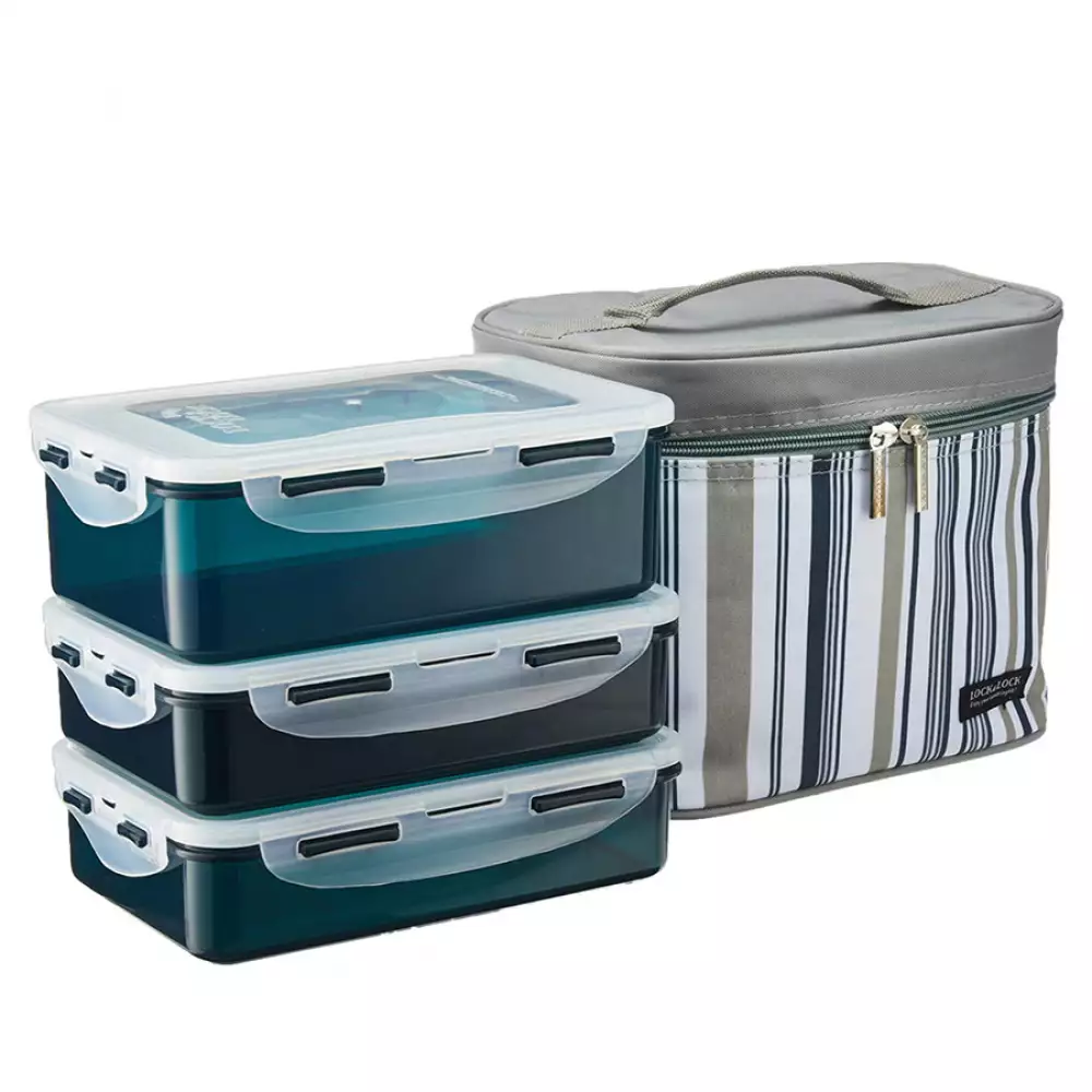 Lonchera Estra 3 Recipientes Gris Rayas 4-1045089