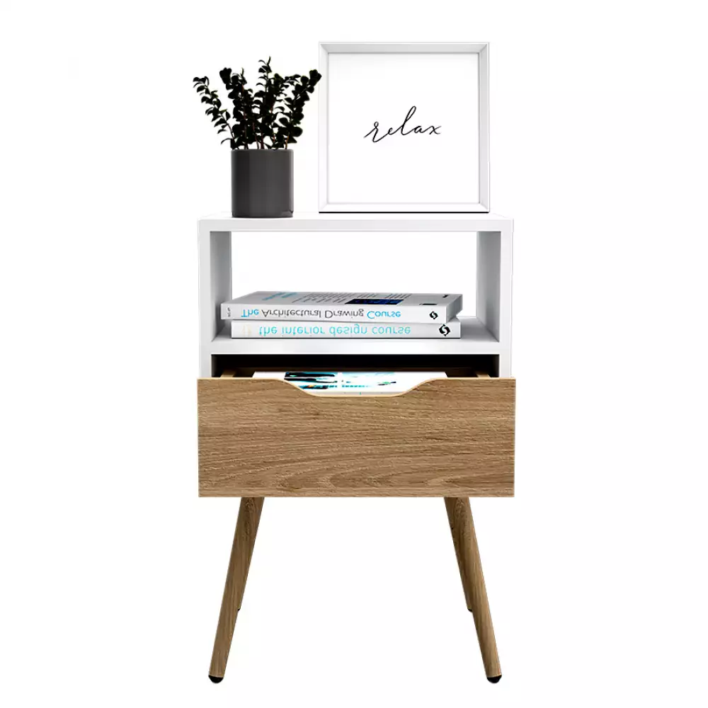 Mesa de Noche Otom 40cm con Un Cajón Rovere/Blanco