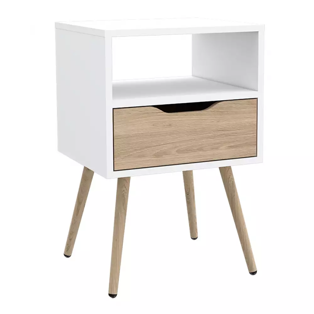 Mesa de Noche Otom 40cm con Un Cajón Rovere/Blanco