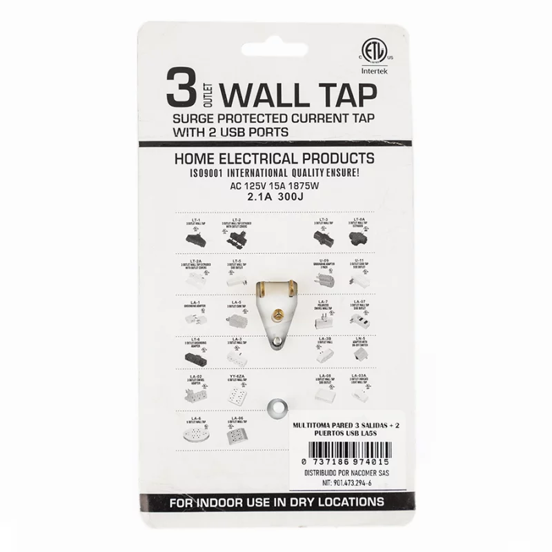 Multitoma Pared 3 Salidas + 2 Puertos Usb La5S