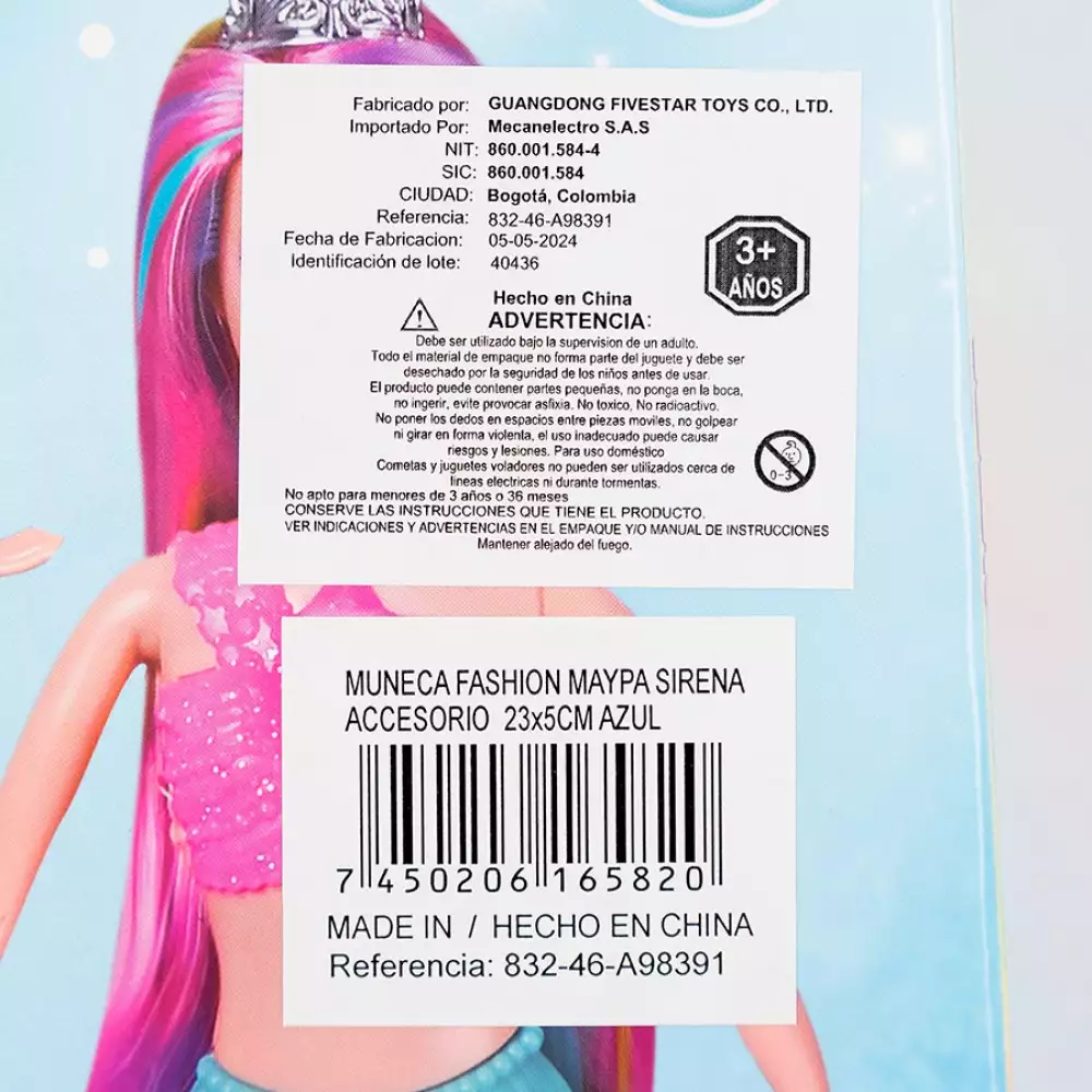 Muneca Fashion Maypa Sirena Accesorio 23X5Cm Azul