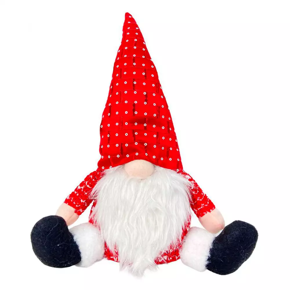 Muñeco Gnomo Sentado Rojo-Banco 15X7X22Cm Santini