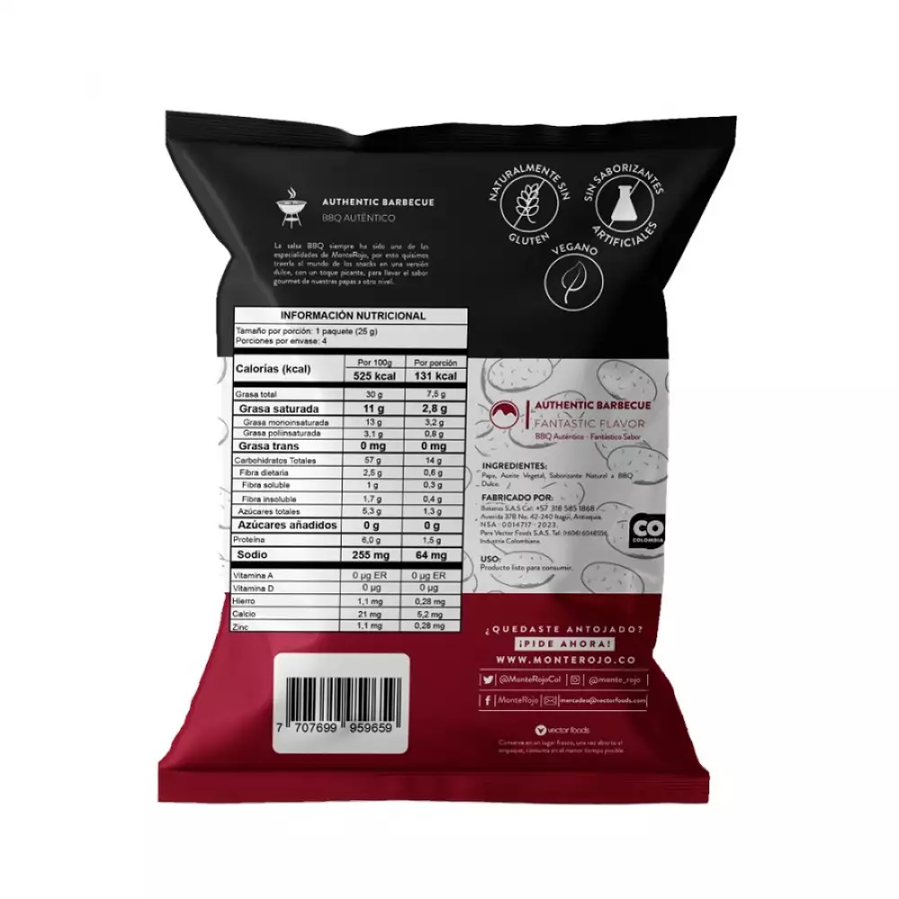 Papas Bbq Dulce Monterojo 104507   1 Ud 100 Gr Bbq