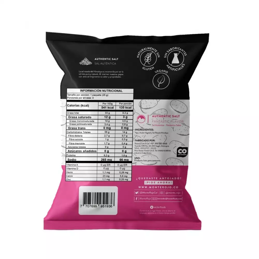 Papas Sal Rosada Monterojo 104506   1 Ud  100 Gr