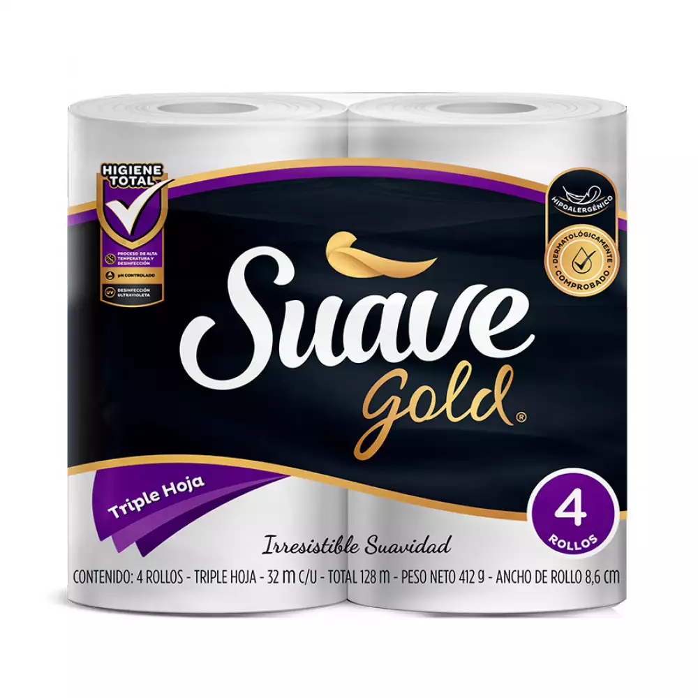 Papel Higiénico Suave Gold 3 Hojas 4 Rollos 32 Mt