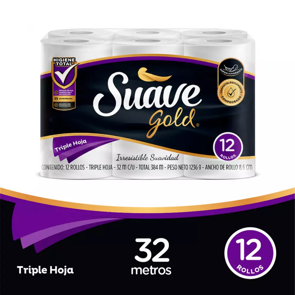 Papel Higiénico Suave Gold Triple Hoja X 12 Rollos X 34 M