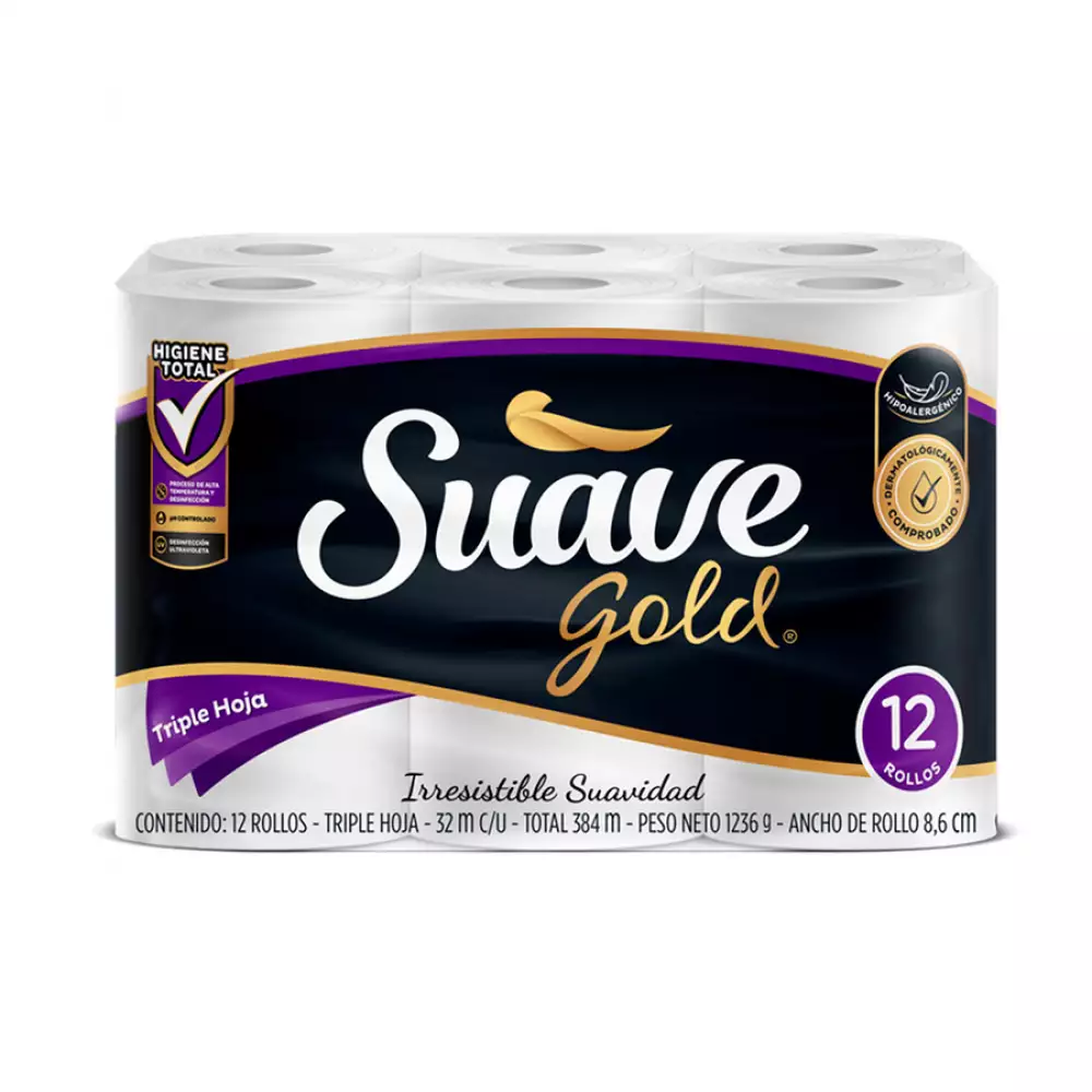Papel Higiénico Suave Gold Triple Hoja X 12 Rollos X 34 M