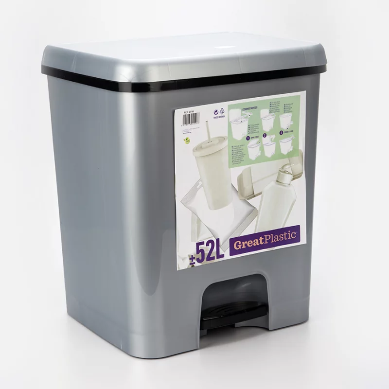 Papelera Pedal Great Plastic Gris 52 Lt Soporte Para Dos Bolsas 25