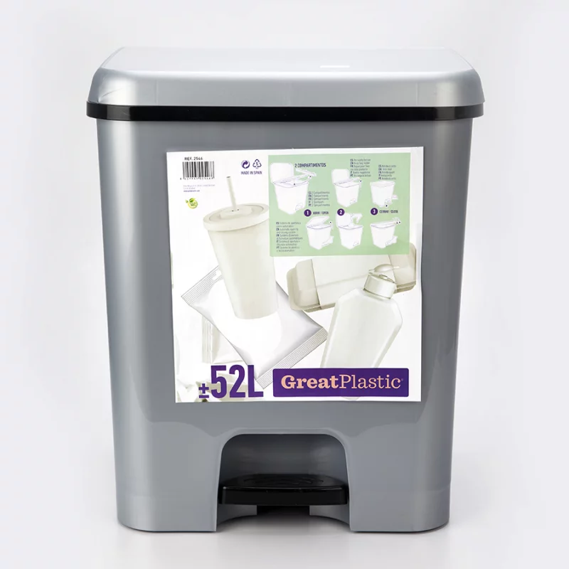 Papelera Pedal Great Plastic Gris 52 Lt Soporte Para Dos Bolsas 25