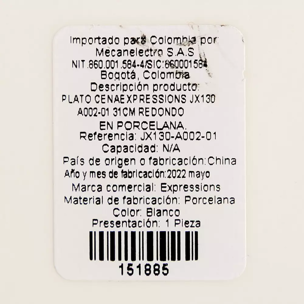 Plato Cena Expressions Redondo 31 Cm Blanco Vidrio Opal Jx130-A00