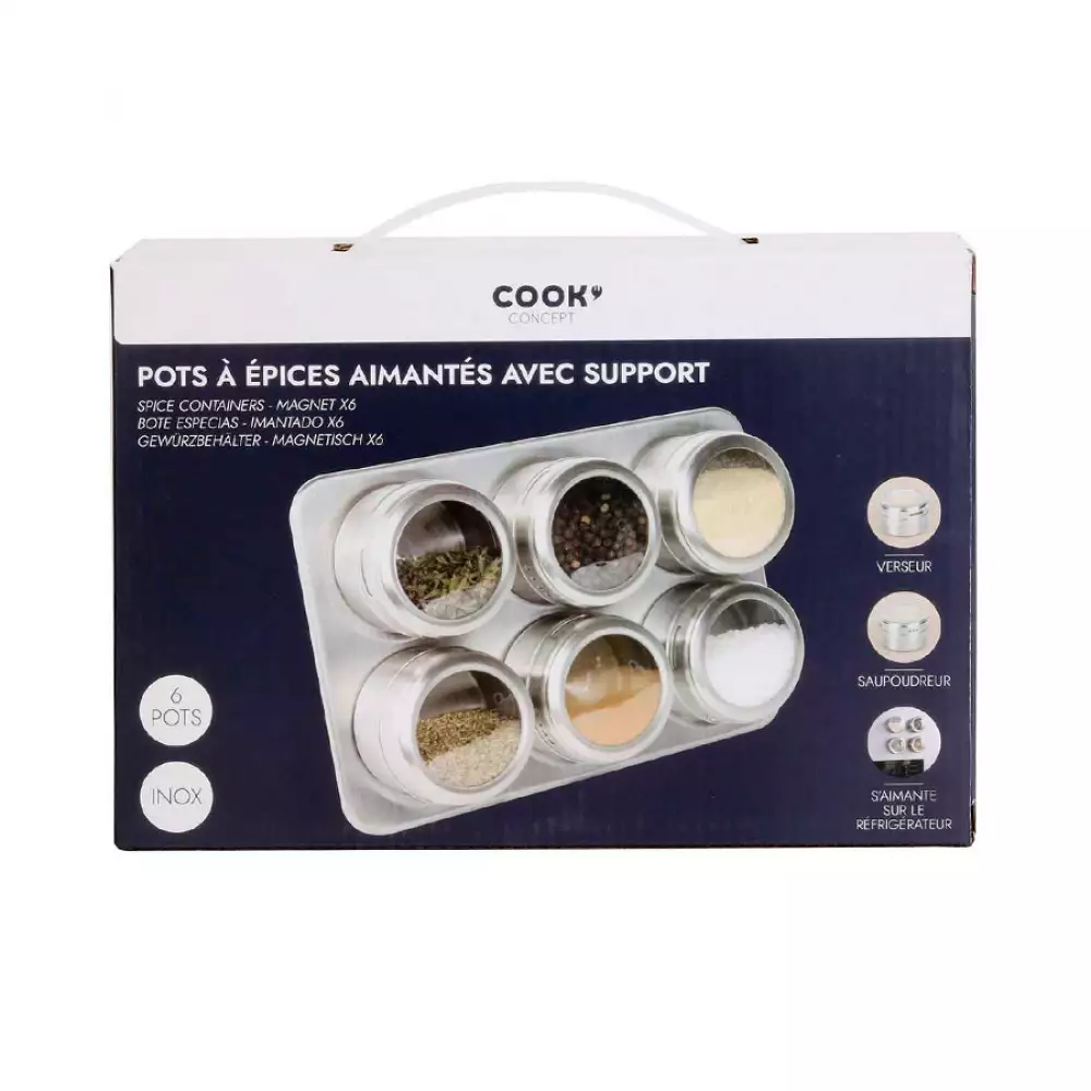 Recipientes Cook Concept Setx6 Para Especias Magneticos Con Soport