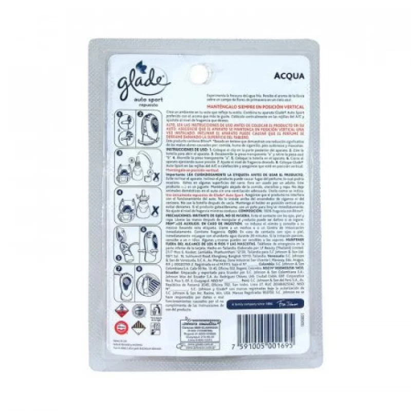 Repuesto Ambientador Glade 152032 Auto Sport Acqua 7Ml