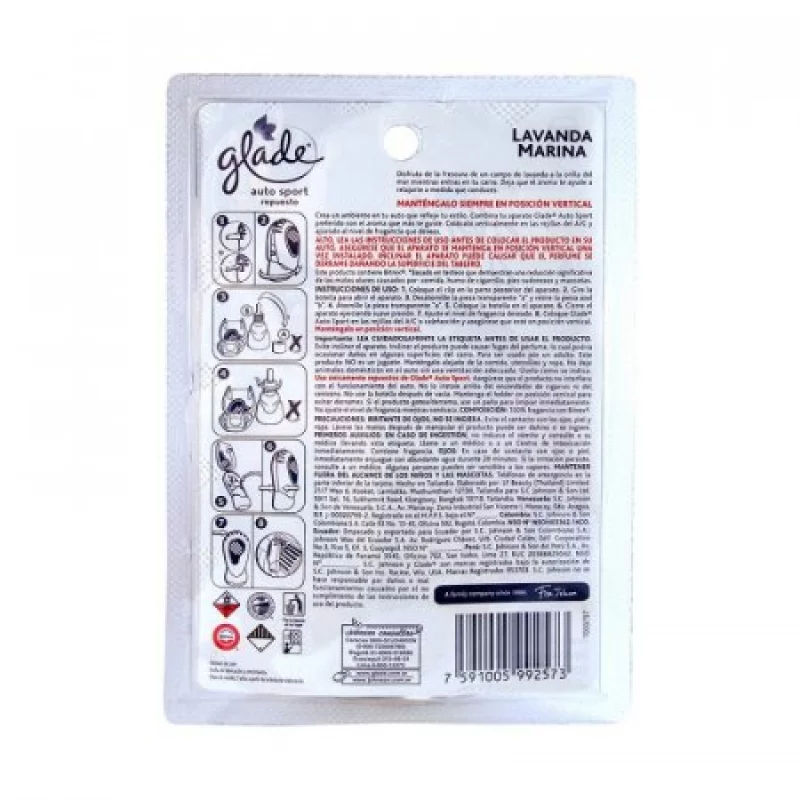 Repuesto Ambientador Glade 664890 Auto Sport Lavanda Marina 7Ml