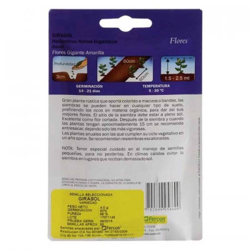 Semilla Fercon 2335860 Flor Girasol Flor Gigante