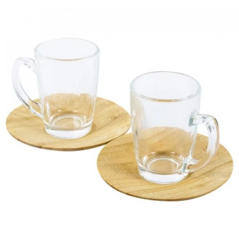 Set cafe 116186 4pz 90ml con platos en bambu en vidrio