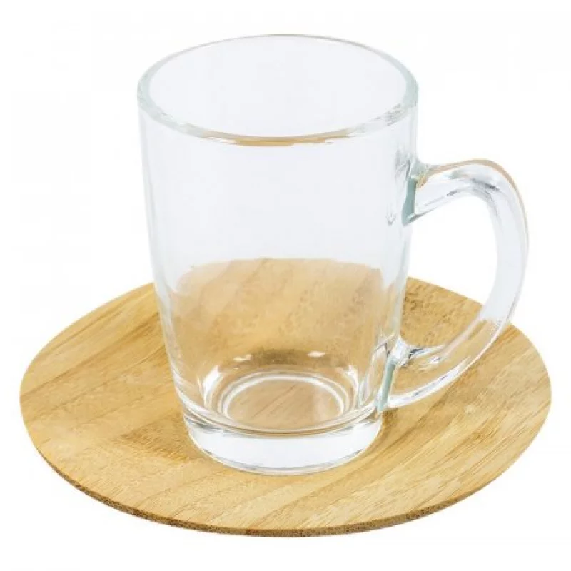 Set cafe 116186 4pz 90ml con platos en bambu en vidrio