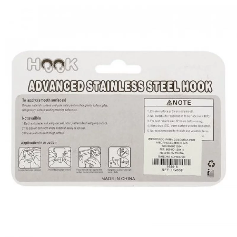 Set De 3 Ganchos Hook Adhesivo Jk-008-Plateado