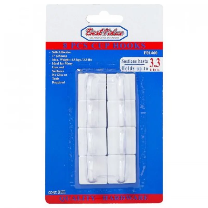 Set De 8 Ganchos Adhesivos Cuadrados Bestvalue F01460-Blanco