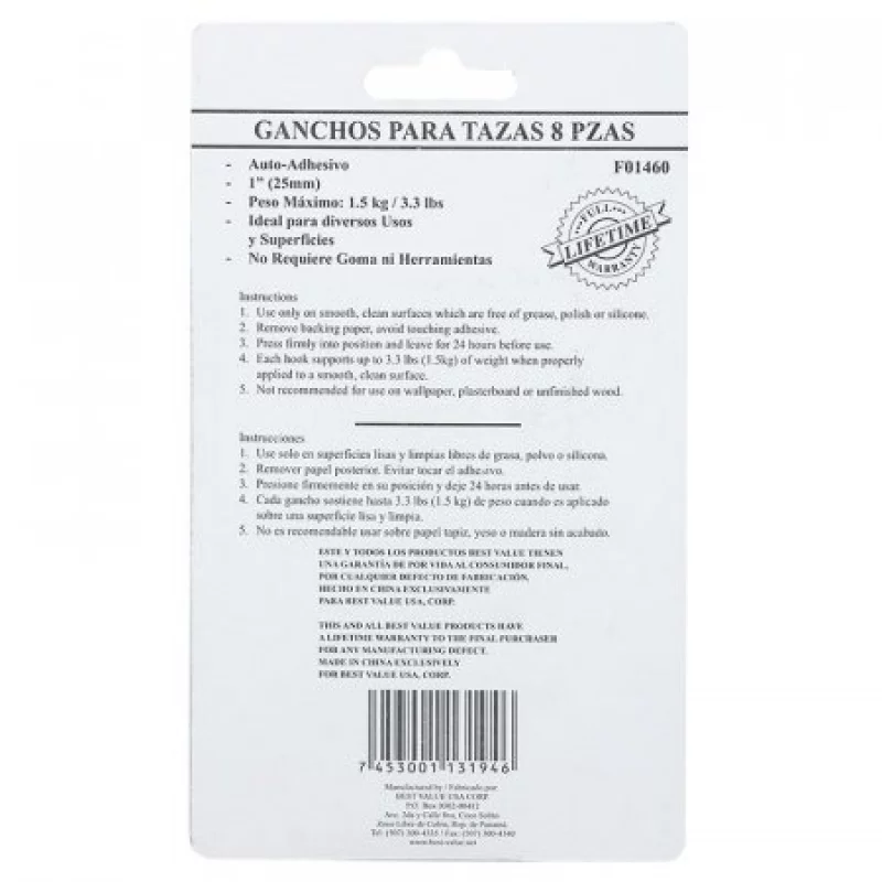 Set De 8 Ganchos Adhesivos Cuadrados Bestvalue F01460-Blanco