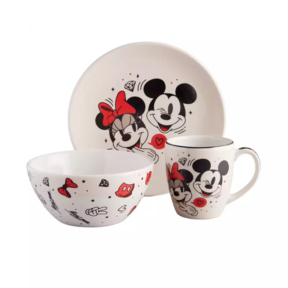 Set De Desayuno Corona Mickey Multicolor 3 Pz Ceramica Sl11321