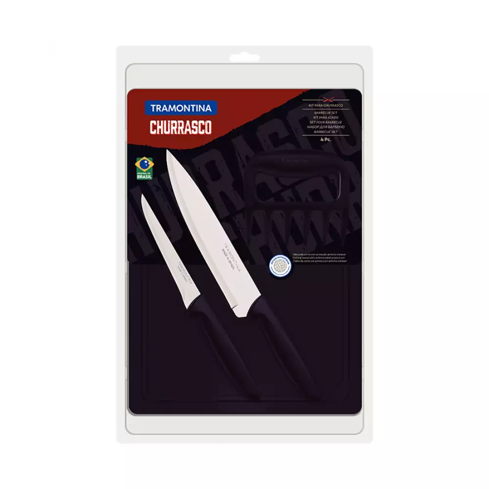 Tabla Y Cuchillos Tramontina Negro Plata 4 Pz Acero 23498076