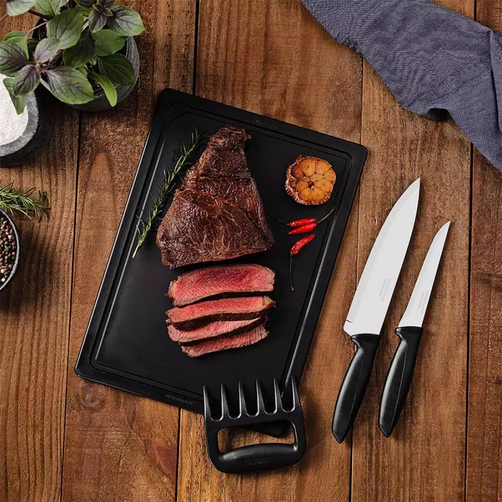 Tabla Y Cuchillos Tramontina Negro Plata 4 Pz Acero 23498076