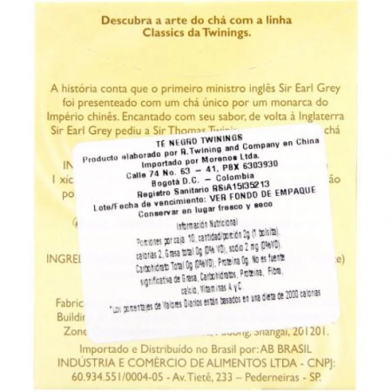 Té Earl Grey Twinings 20 Gr X 10 Bolsas