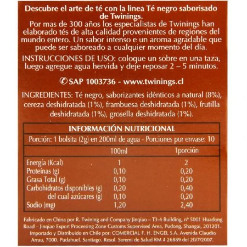 Té Frutos Rojos Twinings X 10 Bolsas