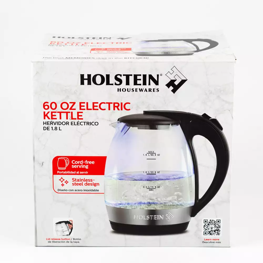 Tetera Electrica Holstein 1.8 Lt 1850 W 100% Vidrio Hh-091010