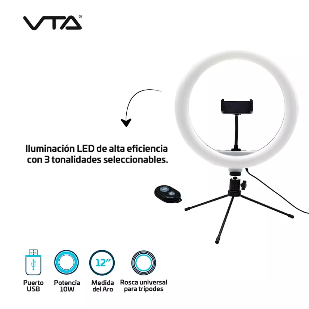 Trípode de Escritprio con Aro de Luz 12" y control