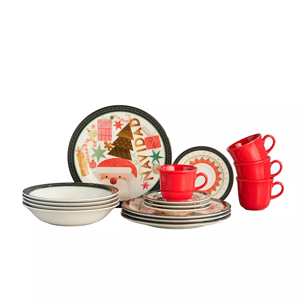 Vajilla Corona Santa Dream Navidad Surtido 16 Pz Ceramica Vl150K040116