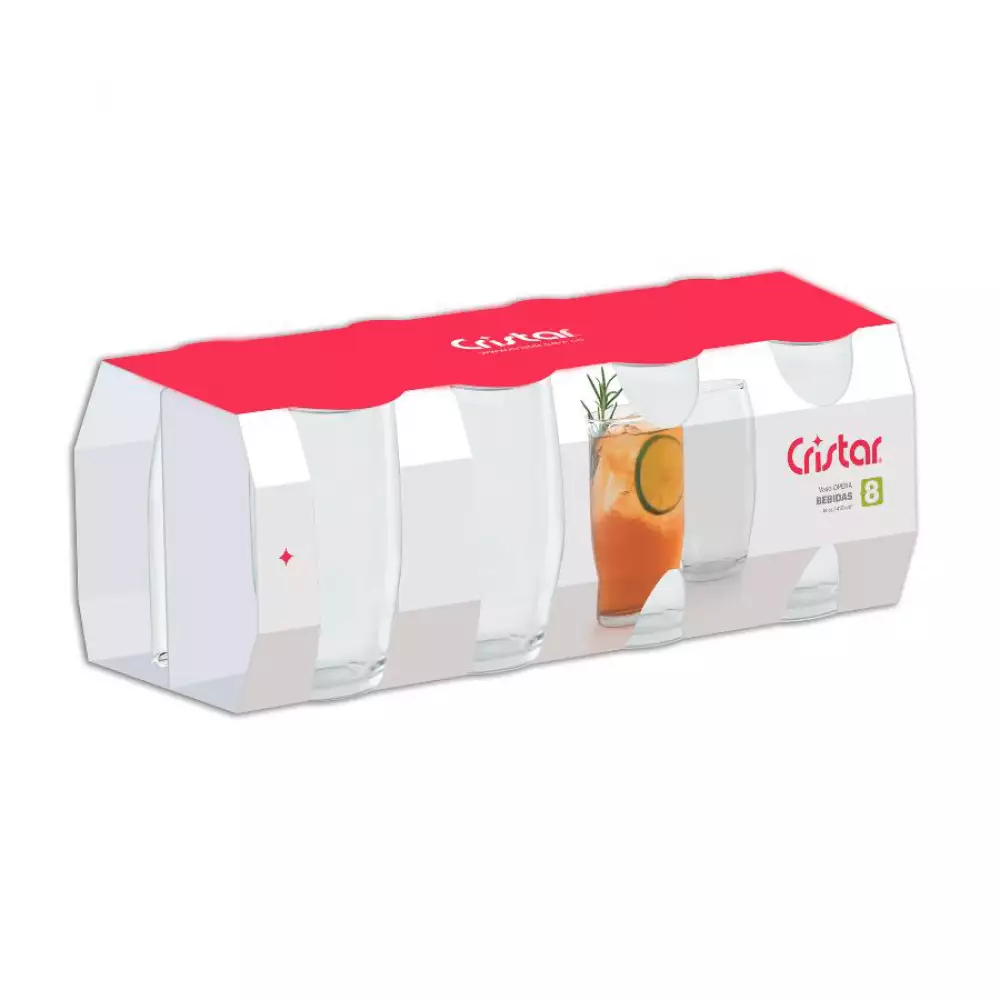 Vaso Largo Cristar Opera 408 Ml 8 Ud Vidrio 0792Cl8