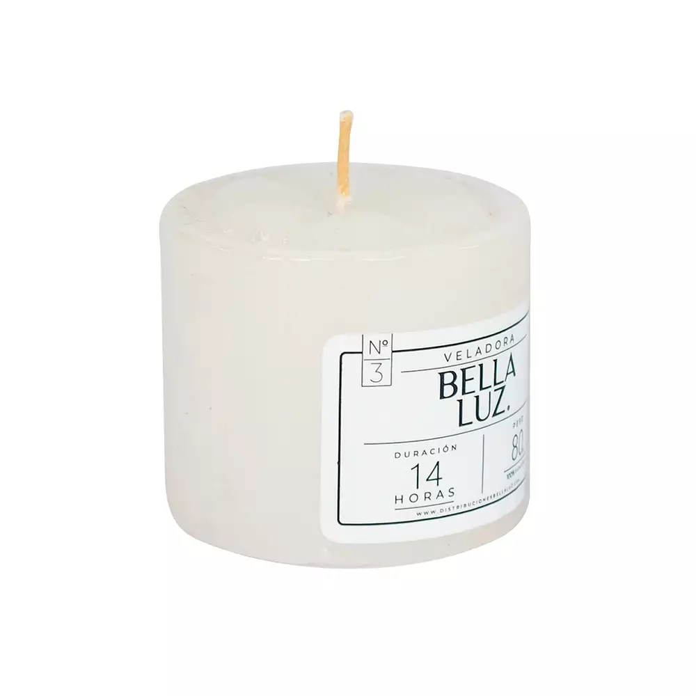 Veladora Bella Luz N3 5X5Cm Blanco 90 Gr Parafina N3