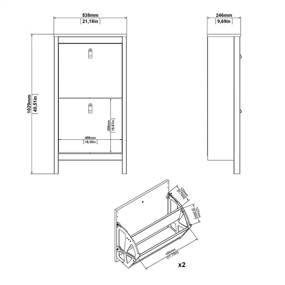 Zapatero Madrid 2 Cajones Blanco