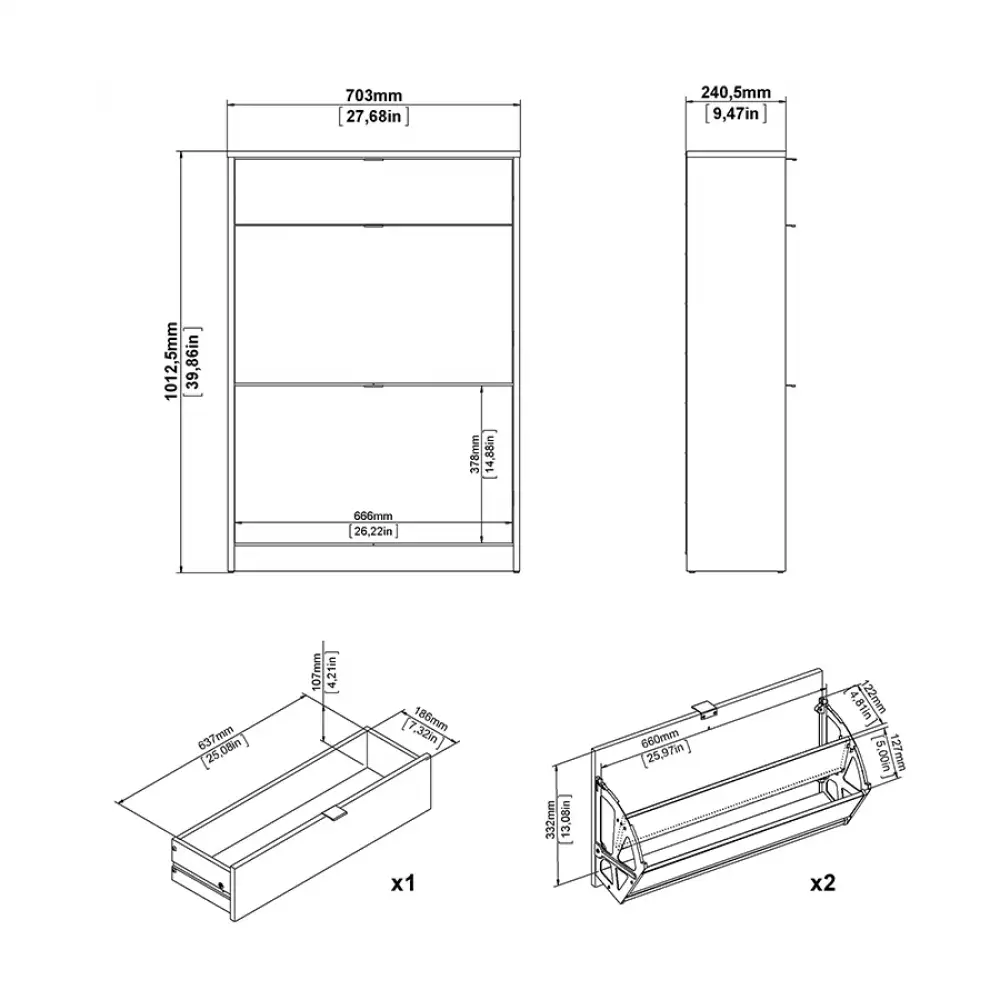 Zapatero Tvilum Shoes 70X24X125Cm Negro