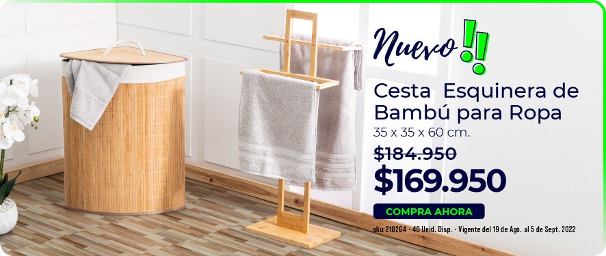 Cesta esquinera de bambú para ropa